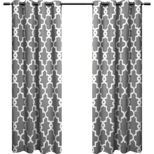 Neida Ironwork Sateen Woven Geometric Room Darkening Thermal Grommet Curtain Panels (Set of 2) GL1669 Online Hot Sale - Image 2