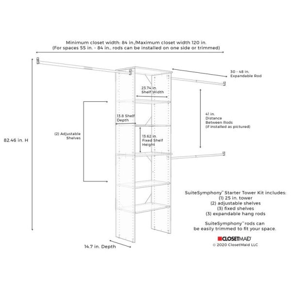 Pure White SuiteSymphony 120  W Closet System Starter Kit 4333RR Online - Image 3
