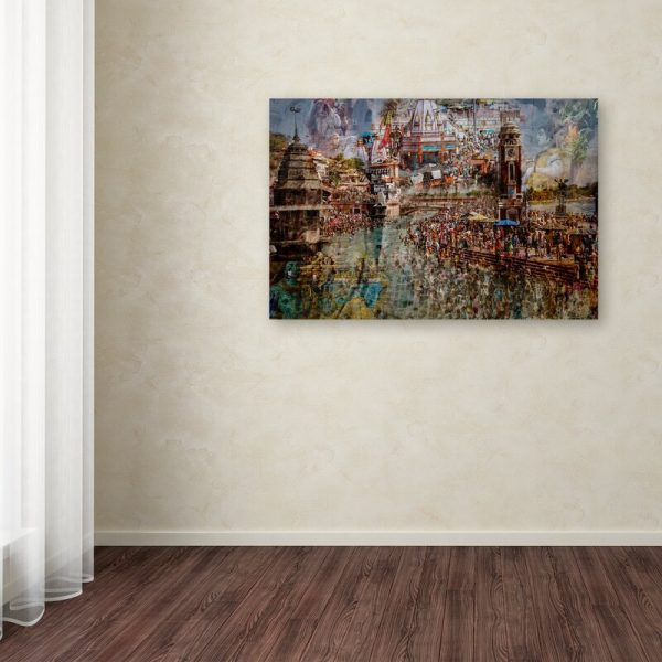 16  H x 24  W Brown Gray  Holy India  Graphic Art Print on Wrapped Canvas MRM1746 Online Sale