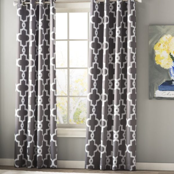 Neida Ironwork Sateen Woven Geometric Room Darkening Thermal Grommet Curtain Panels (Set of 2) GL1669 Online Hot Sale