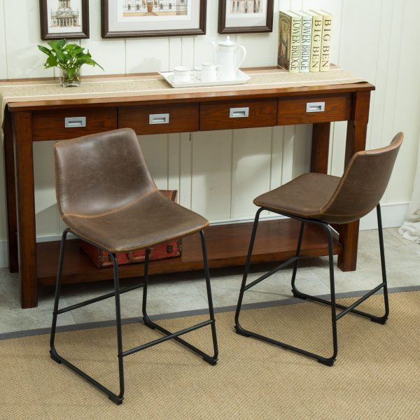 Roundhill Furniture Lotusville Vintage PU Leather Counter Height Stools, Antique Brown, Set of 2 MRM1512 For Cheap - Image 3
