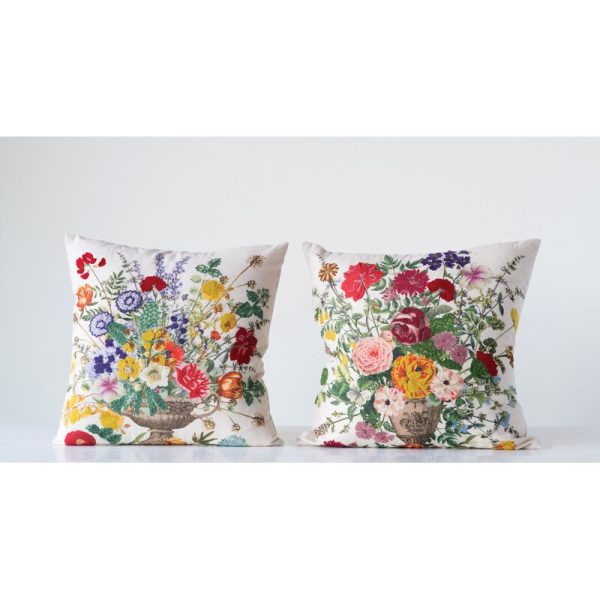 Yellow Green Red Clarkfield with Embroidered Flowers Throw Pillow (Set of 2) 1112AH For Discount