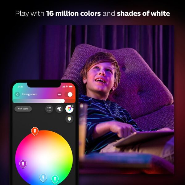 548545 Philips Hue 60 Watt Equivalent A19 LED Smart, Dimmable Light Bulb, Warm White (2200K) E26 Medium (Standard) Base (Set of 4) 4790RR Hot on Sale - Image 2