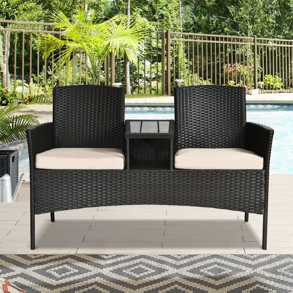 Amiogho 54   Wide Outdoor Wicker Loveseat with Cushions 4435RR Discount