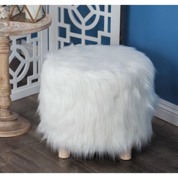 White Orellana Round Wooden Vanity Stool 1189AH For Cheap